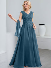 A-Line V-Neck Sleeveless Chiffon Mother Of The Bride Dresses With Lace