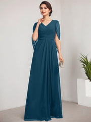 A-line V-Neck Floor-Length Chiffon Mother of the Bride Dress With Pleated