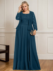 A-line Square Floor-Length Lace Chiffon Mother of the Bride Dress With Sequins