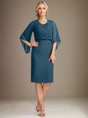 Sheath/Column V-Neck Knee-Length Lace Chiffon Mother of the Bride Dress With Sequins