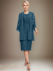 Sheath/Column Scoop Knee-Length Lace Mother of the Bride Dress With Sequins Beading