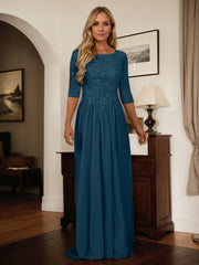 A-Line Scoop Floor-Length Chiffon Mother of the Bride Dress