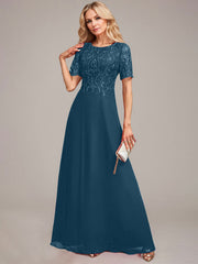 A-Line Round Neck Sequin Mother of Bride Dress With Appliques
