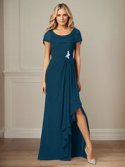 Dark Navy A-Line Side Slit Chiffon Dress Mother of the Bride Dress