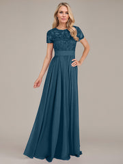 A-Line Scoop Floor-Length Chiffon Mother of the Bride Dress