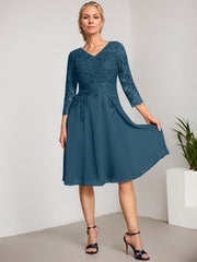 A-line V-Neck Knee-Length Lace Chiffon Mother of the Bride Dress With Sequins
