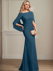 Trumpet/Mermaid Boat Neck Floor-Length Chiffon Mother of the Bride Dress With Pleated