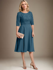 A-line Scoop Knee-Length Lace Chiffon Mother of the Bride Dress