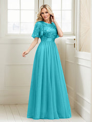 A-Line Short Sleeve Embroidery Mother Of The Bride Dress