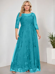 A-line Scoop Illusion Floor-Length Tulle Lace Mother of the Bride Dress With Sequins