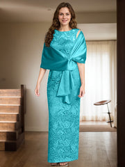 Sheath/Column Scoop Neck Floor-Length Lace/Silk Like Satin Mother Of The Bride Dresses
