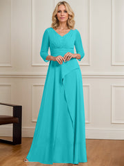 A-line V-Neck Floor-Length Chiffon Mother of the Bride Dress With Pleated Beading