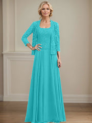 A-Line Square Neckline Chiffon Mother Of The Bride Dresses With Lace