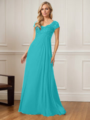 A-Line V-Neck Floor-Length Chiffon Mother of the Bride Dress