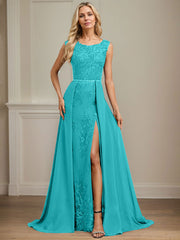 Sheath/Column Scoop Illusion Floor-Length Detachable Chiffon Lace Mother of the Bride Dress With Sequins Beading