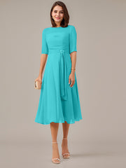 A-Line Boat-neck Pleated Chiffon Mother of the Bride Dress