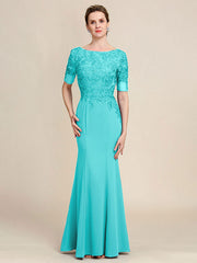 Grey Blue Mermaid Floor Length Chiffon Mother of Bride Dress With Appliques