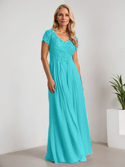 A-Line V-Neck Floor-Length Chiffon Mother of the Bride Dress
