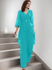 Jumpsuit/Pantsuit Puff Slevees Chiffon Mother Of The Bride Dresses