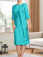 Sheath/Column Scoop Knee-Length Chiffon Mother of the Bride Dress With Pleated Sequins