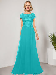 A-line Scoop Illusion Floor-Length Lace Chiffon Evening Dress With Sequins