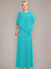 Sheath/Column Scoop Floor-Length Chiffon Lace Mother of the Bride Dress With Sequins Beading