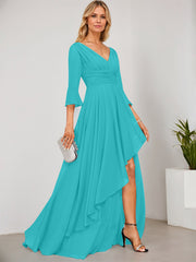 A-line V-Neck Floor-Length Chiffon Mother of the Bride Dress With Cascading Ruffles