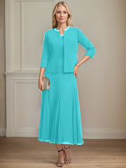 Separates A-line Scoop Tea-Length Chiffon Mother of the Bride Dress With Sequins Beading