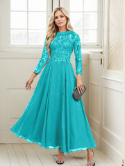 A-Line Scoop Neck Ankle-Length Chiffon Mother Of The Bride Dresses With Lace