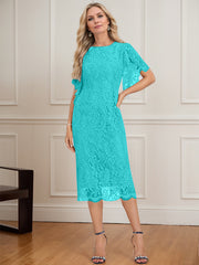 Sheath/Column Scoop Knee-Length Lace Mother of the Bride Dress