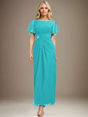 A-line Scoop Ankle-Length Chiffon Mother of the Bride Dress With Beading Pleated