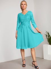 A-line V-Neck Knee-Length Lace Chiffon Mother of the Bride Dress With Sequins