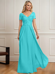 A-line V-Neck Floor-Length Chiffon Lace Mother of the Bride Dress