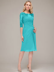 Sheath/Column Knee-Length Chiffon Mother of the Bride Dress With Jacket Appliqued Pleated
