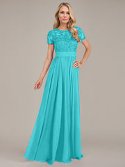 A-Line Scoop Floor-Length Chiffon Mother of the Bride Dress
