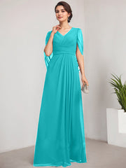 A-line V-Neck Floor-Length Chiffon Mother of the Bride Dress With Pleated
