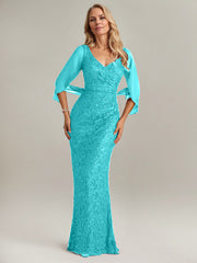 Mermaid V-Neck Floor-Length Chiffon Mother of the Bride Dress
