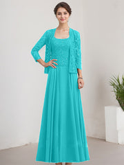A-line Square Floor-Length Lace Chiffon Mother of the Bride Dress With Sequins