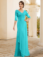 Sheath/Column V-Neck Chiffon Mother Of The Bride Dresses With Appliques Lace