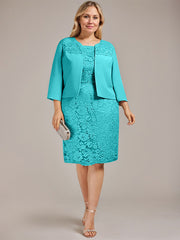 Sheath/Column Scoop Knee-Length Chiffon Lace Mother of the Bride Dress With Beading