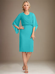 Sheath/Column V-Neck Knee-Length Lace Chiffon Mother of the Bride Dress With Sequins