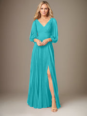 A-Line V-Neck Floor-Length Chiffon Mother of the Bride Dress