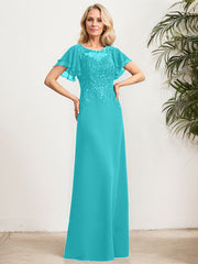 A-line Scoop Illusion Floor-Length Lace Chiffon Mother of the Bride Dress With Sequins