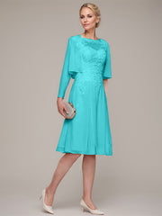 A-line/Princess Sleeveless Knee-Length Chiffon Mother of the Bride Dress With Jacket Appliqued Beading