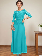 A-line Scoop Illusion Ankle-Length Chiffon Lace Mother of the Bride Dress With Rhinestone Beading