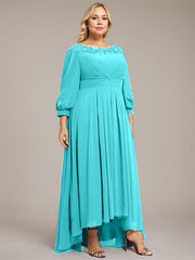 A-line Scoop Asymmetrical Chiffon Mother of the Bride Dress With Pleated Appliques Lace