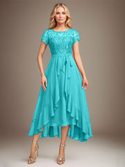 Asymmetrical Sequin Mother of Bride Dress with Appliques