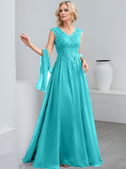 A-Line V-Neck Sleeveless Chiffon Mother Of The Bride Dresses With Lace