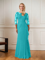 A-Line Floor-Length Scoop Chiffon Mother of Bride Dress