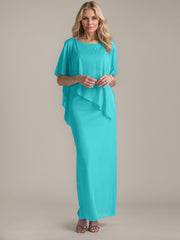 Sheath Scoop Floor-Length Beaded Mother of the Bride Dress